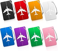 Luggage Tags for Suitcases Aluminum 8 Pack with Stainless Steel Loop, Suitcase Tags with Name ID Card Perfect to Quickly Spot Travel Essentials Backpacks Bags Baggage