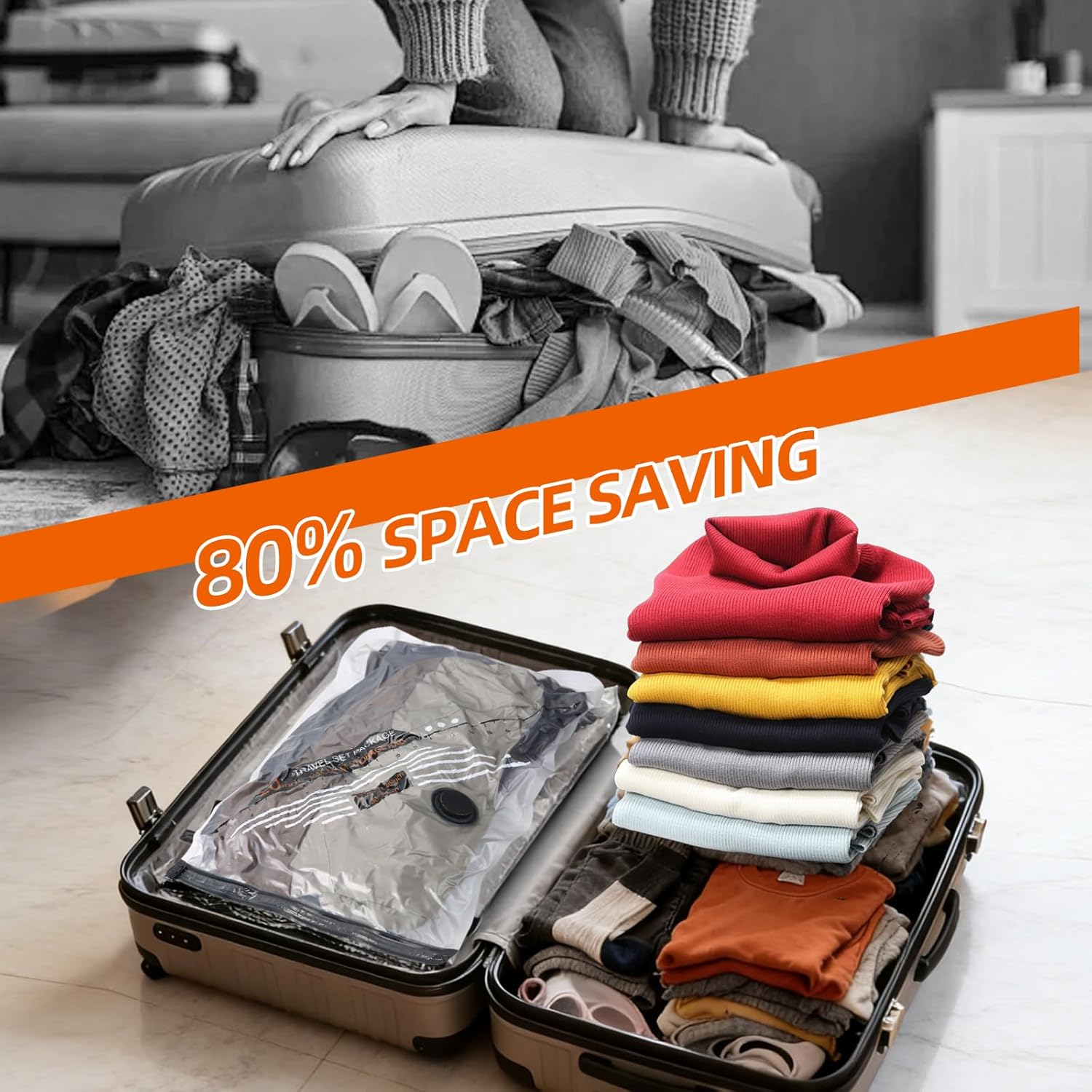 Vacuum Seal Bags For Travel With Rechargeable Cordless Pump, 15 Pack Space Saver Compression Bags For Clothes, Bedding, Blankets, Pillows, Luggage, Travel Vacuum Storage Bag Set