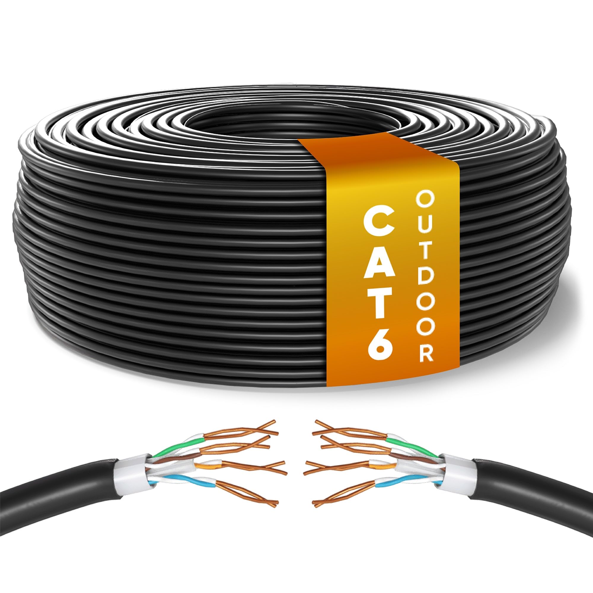 Mr. Tronic Cavo Impermeabile Esterno Ethernet Cat 6 da 50m, Cavo di Rete LAN Cat 6 ad Alta Velocità Per Internet Veloce 1 Gbps - AWG24 Sfuso Senza Connettori RJ45, UTP CCA (50 Metri, Nero)