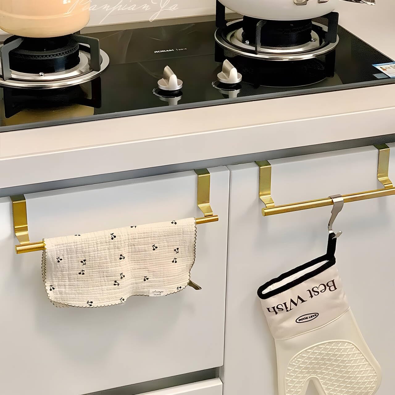 Yimy 4 Pack Over Door Towel Rack, Stainless Steel Cabinet Towel Bar, 9 Inch Over Cupboard Door Towel Holder, Hand Towel Rack Hanger with Anti-Slip Pads for Bathroom Kitchen Cabinet Door (Gold)
