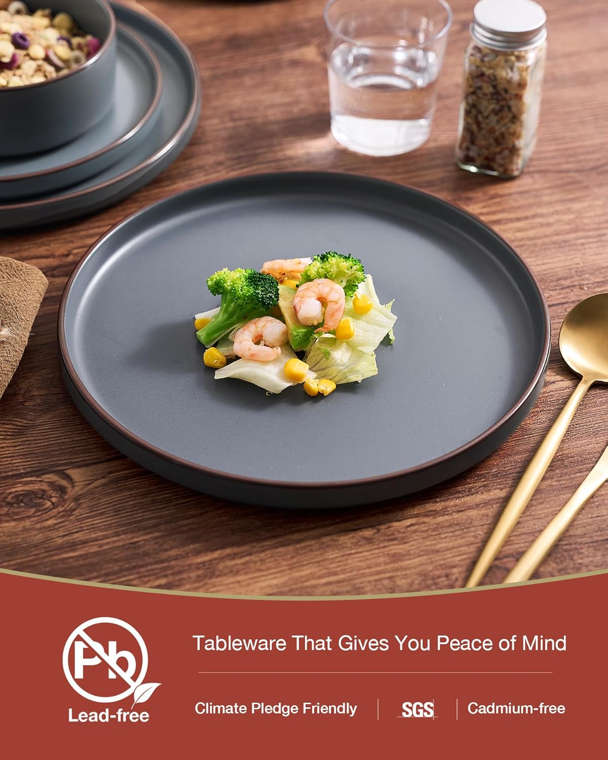 Famiware Nebula Ridge Stoneware Dinnerware Sets, Plates and Bowls Sets for 4, 12 Pieces Dishes Set, Microwave and Dishwasher Safe Kitchen Plates, Charcoal - Image 5