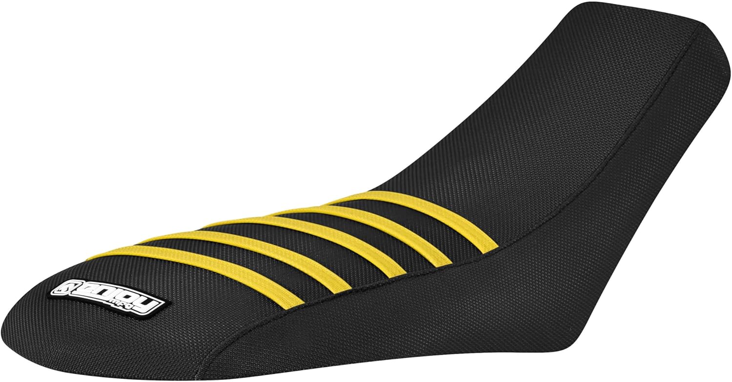 Enjoy Mfg Seat Cover - Compatible with Can Am 2008-2021 DS70 DS90 Logo - #259 (All Black/Yellow Ribs)