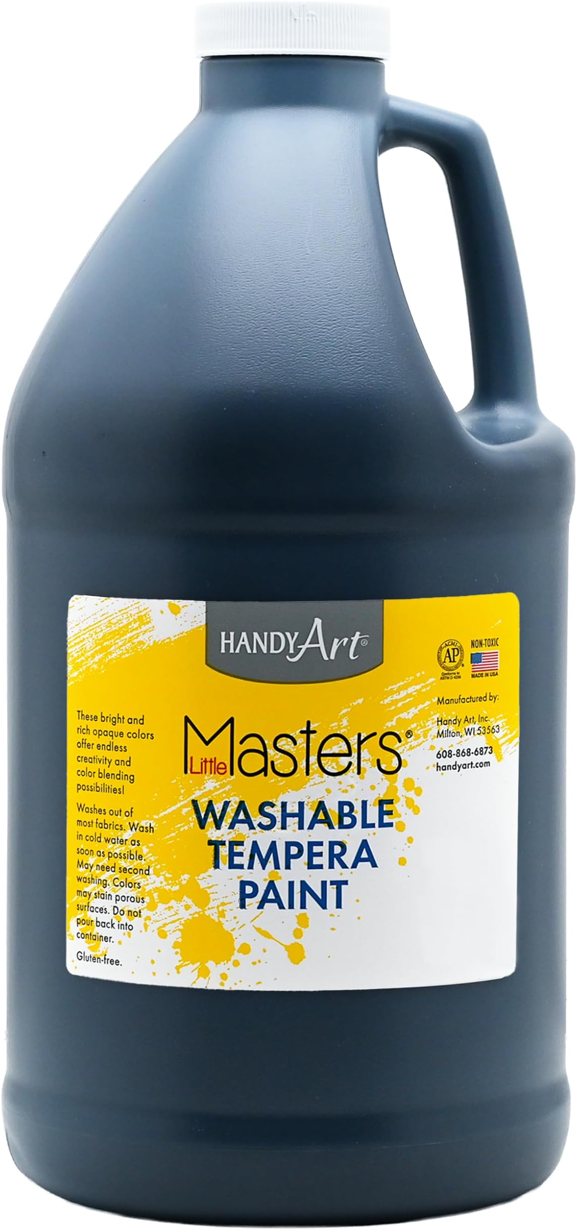 Little Masters Washable Tempera Paint, Black, Half Gallon 64 oz | Bright & Mixable, High Opacity, Washable Colors for Classroom, Students, Kids, Young Artists, Safe & Non-Toxic, Made in USA