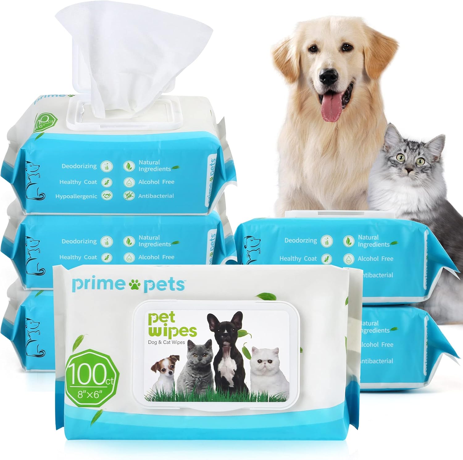 PrimePets Dog Grooming Wipes, 600 Count, 6x8 Inch