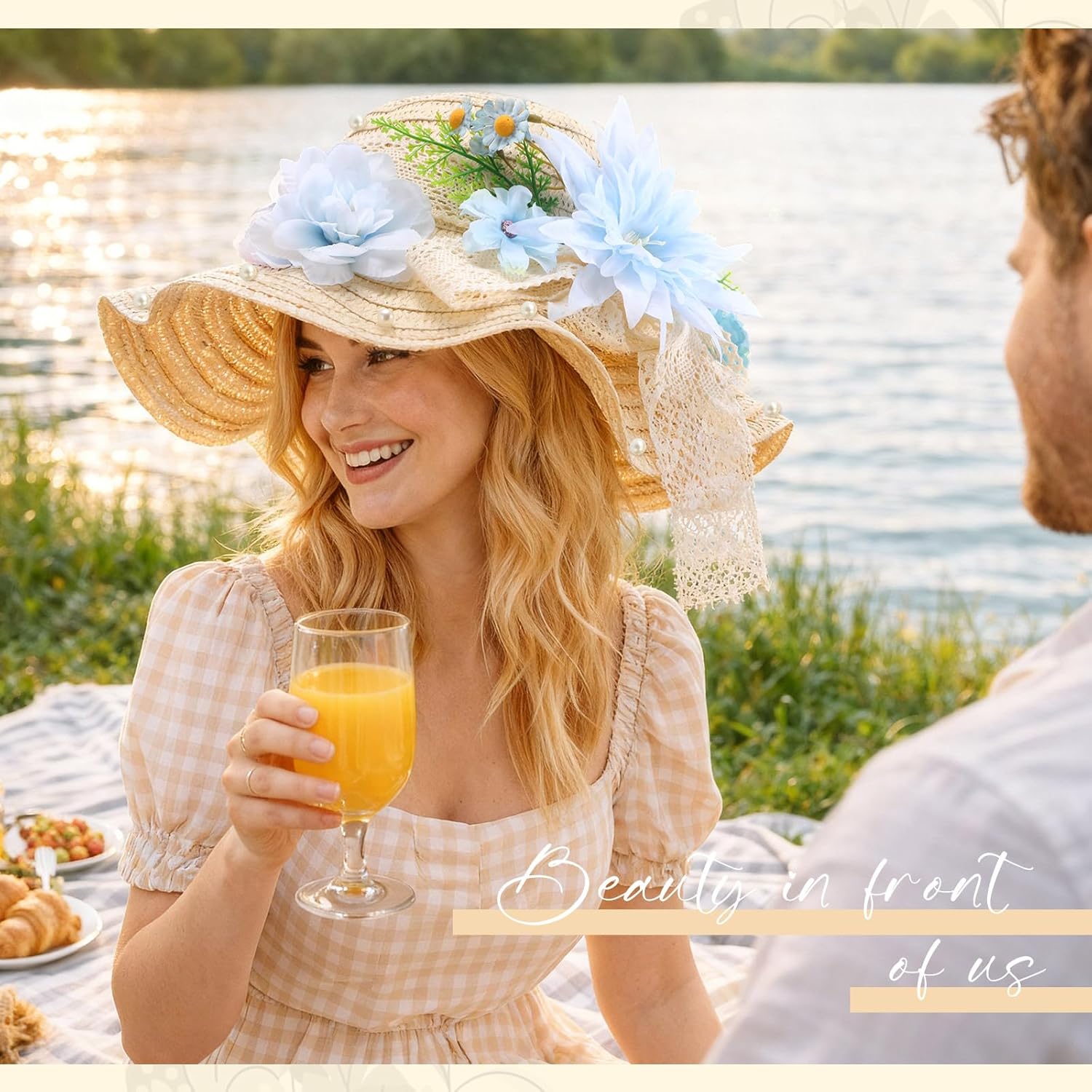 6 Sets DIY Tea Party Straw Hats Kit DIY Straw Hat for Women Blank Sun Hats