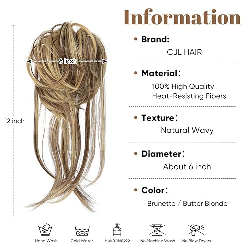 Miniatura 3 de CJL HAIR Extensiones de cabello rizado con cola de caballo, cabello sintético con coleta recta, coleteros para mujer, color castaño y rubio