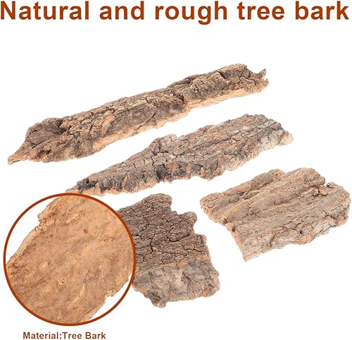 TOYANDONA 4Pcs Reptile Bark Decor, Natural Cork Bark, Terrarium Accessories for Reptile Hide, Snake Habitat, Tortoise Tank Decor