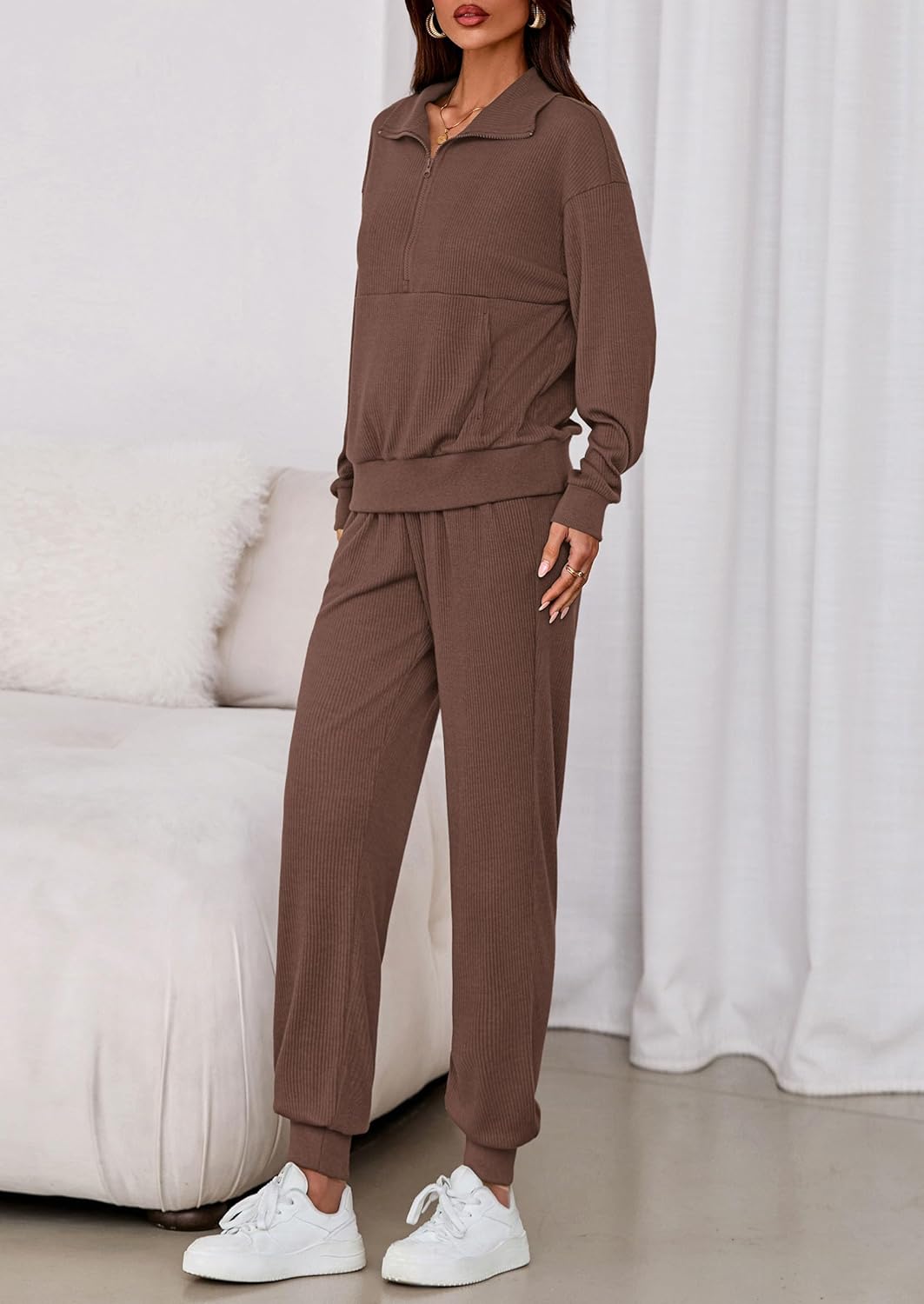 PRETTYGARDEN Women's Fall 2 Piece Lounge Sets Zip Up Sweatshirt Jogger Pants Sweat Track Suits Travel Outfit Winter Clothing - Image 3