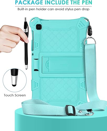 Miniatura 5 de DETUOSI Funda para Samsung Galaxy Tab A7 Lite de 8.7 pulgadas, con lápiz capacitivo y correa para el hombro, funda protectora ligera de silicona