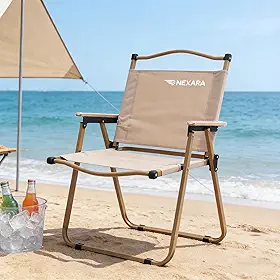 Cadeira de Praia Dobrável 150kg - Dimensoes 53,4 x 49,5 x 76 cm, 600D Oxford, Pesa 2.45kg, Cadeira Dobrável Camping com Apoio de Braço de Madeira, Ideal para Pesca e Jardim