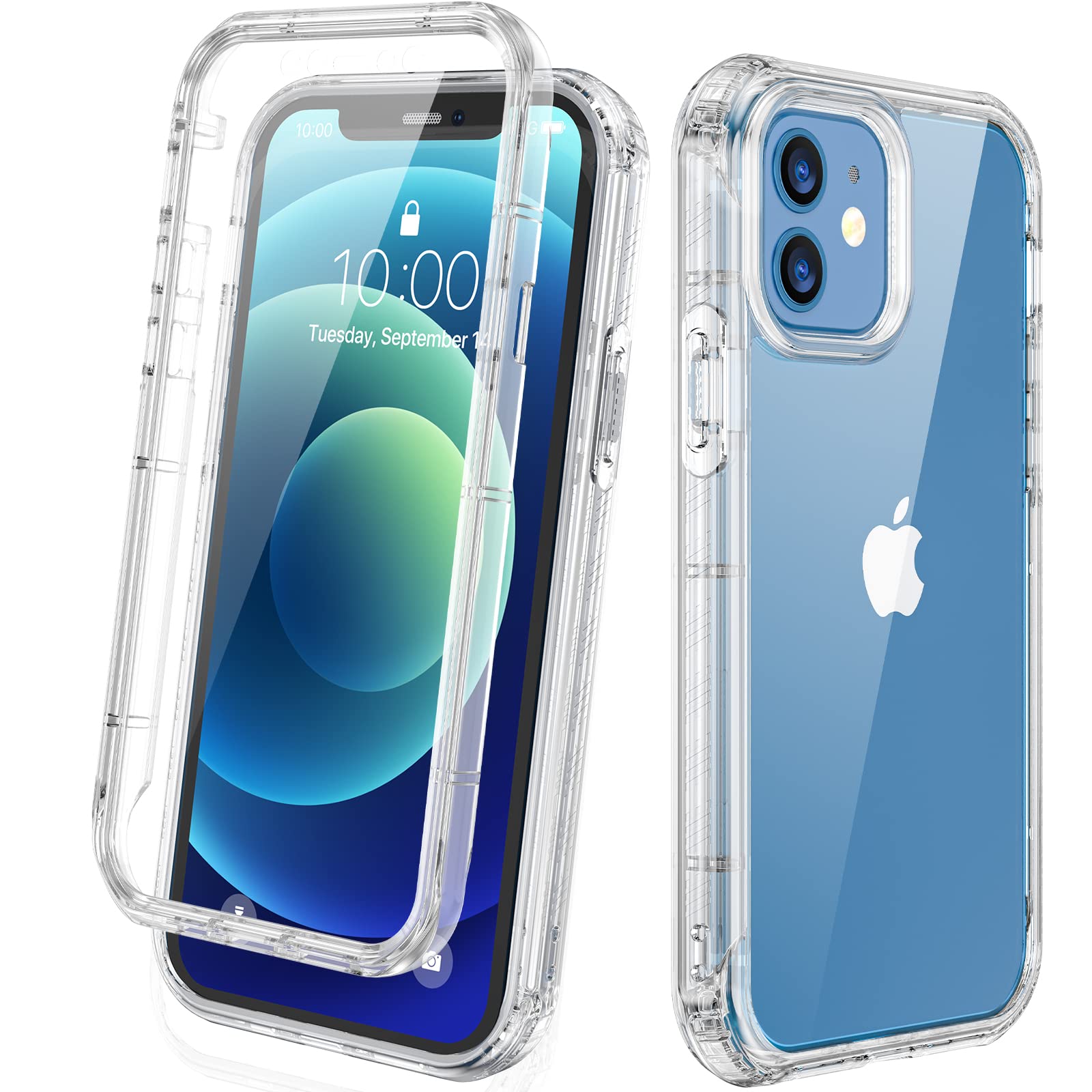 Diaclara Designed for iPhone 12/12 Pro Case, Full Body Rugged with Built-in Touch Sensitive Anti-Scratch Screen Protector, Soft TPU Bumper Case for iPhone 12/12 Pro 6.1" (Clear)