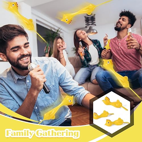 Miniatura 5 de Jenaai 500 piezas de pollo volador tirachinas de goma de pollo a granel para el día de Pascua, amarillo elástico para disparar, juguetes de