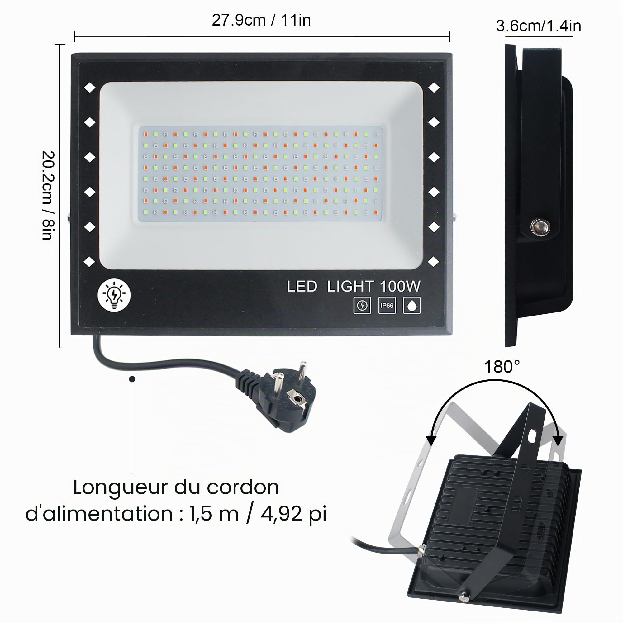 Projecteur LED RGB Extérieur 100W, Contrôle par Application Bluetooth et Télécommande 2.4G, 16 Millions de Couleurs, IP66 Étanche, Éclairage Jardin et Terrasse, Lot de 2
