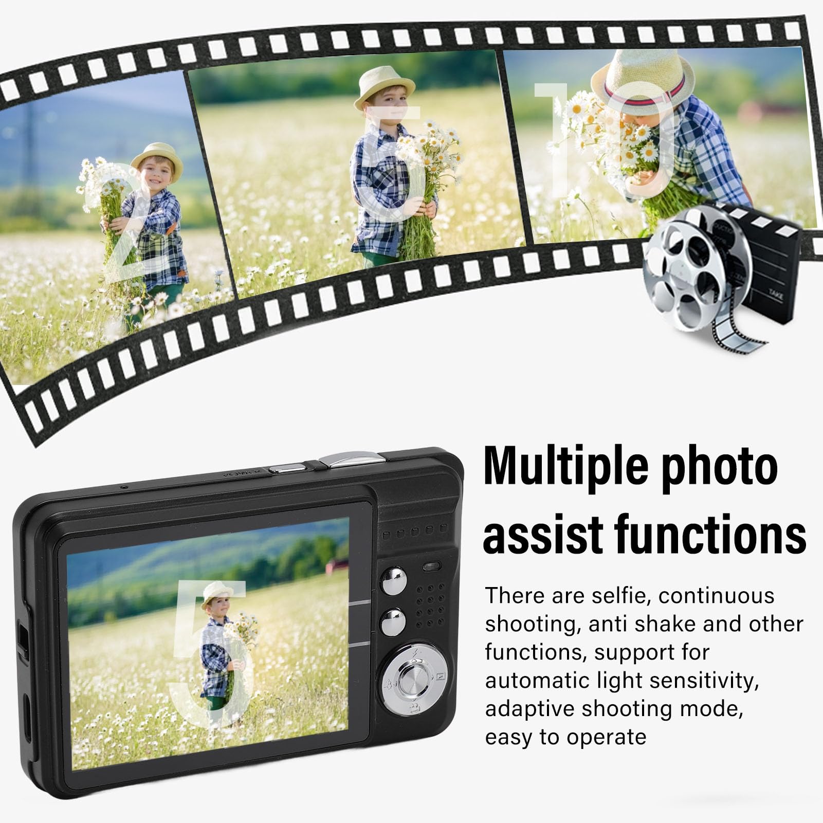 4K Digitale Camera, 48 MP 8x Zoom Compactcamera met 2,7 Inch LCD-scherm, Draagbare Digitale Camera-ondersteuning Zelfontspanner, Continu Fotograferen, Anti-shake