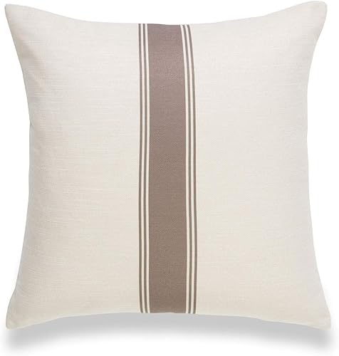 Hofdeco Funda de almohada decorativa moderna y bohemia solamente, para sofá, cama, a rayas, marrón, 18 x 18 pulgadas