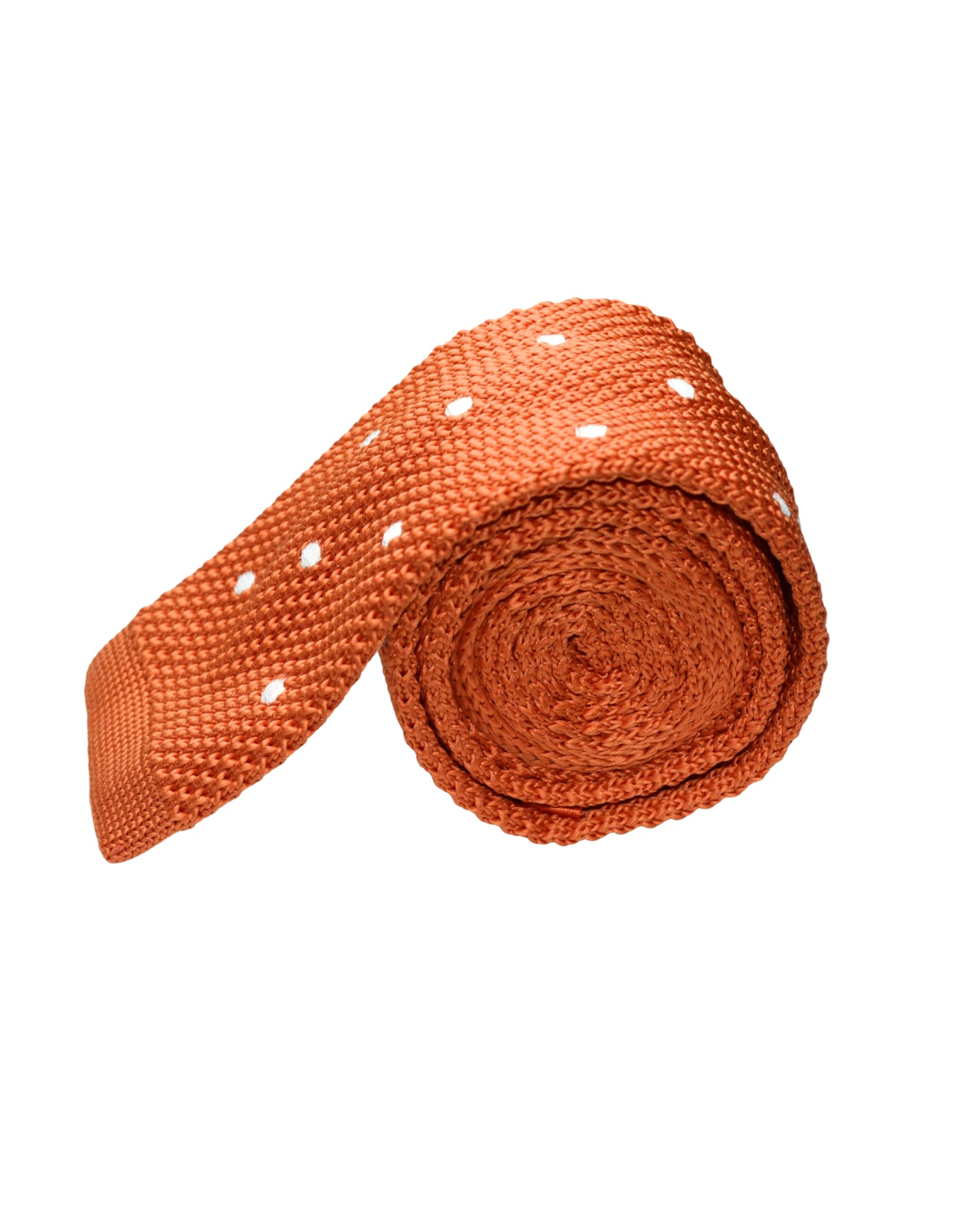 Men’s Knit Tie – Orange Polka Dot Textured Necktie with White Dots – Slim Modern Style for Business, Weddings, Casual & Formal Wear-image-3