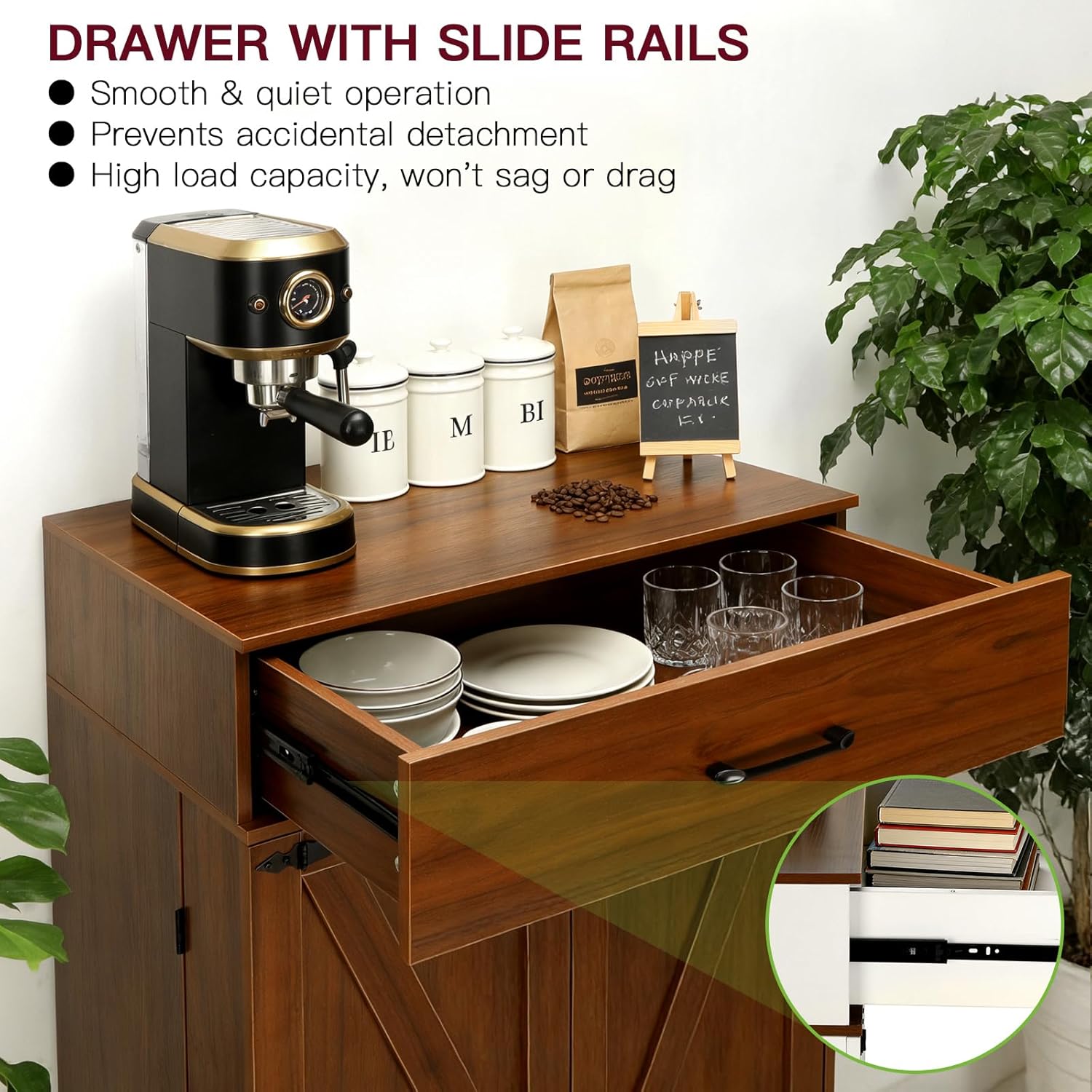 CypherX 47” Kitchen Pantry, Kitchen Storage Farmhouse Storage Cabinet with Drawer and Adjustable Shelves, Buffet Cupboards Sideboard, Wood Coffee Bar Cabinets with Door for Kitchen, Living Room, Brown