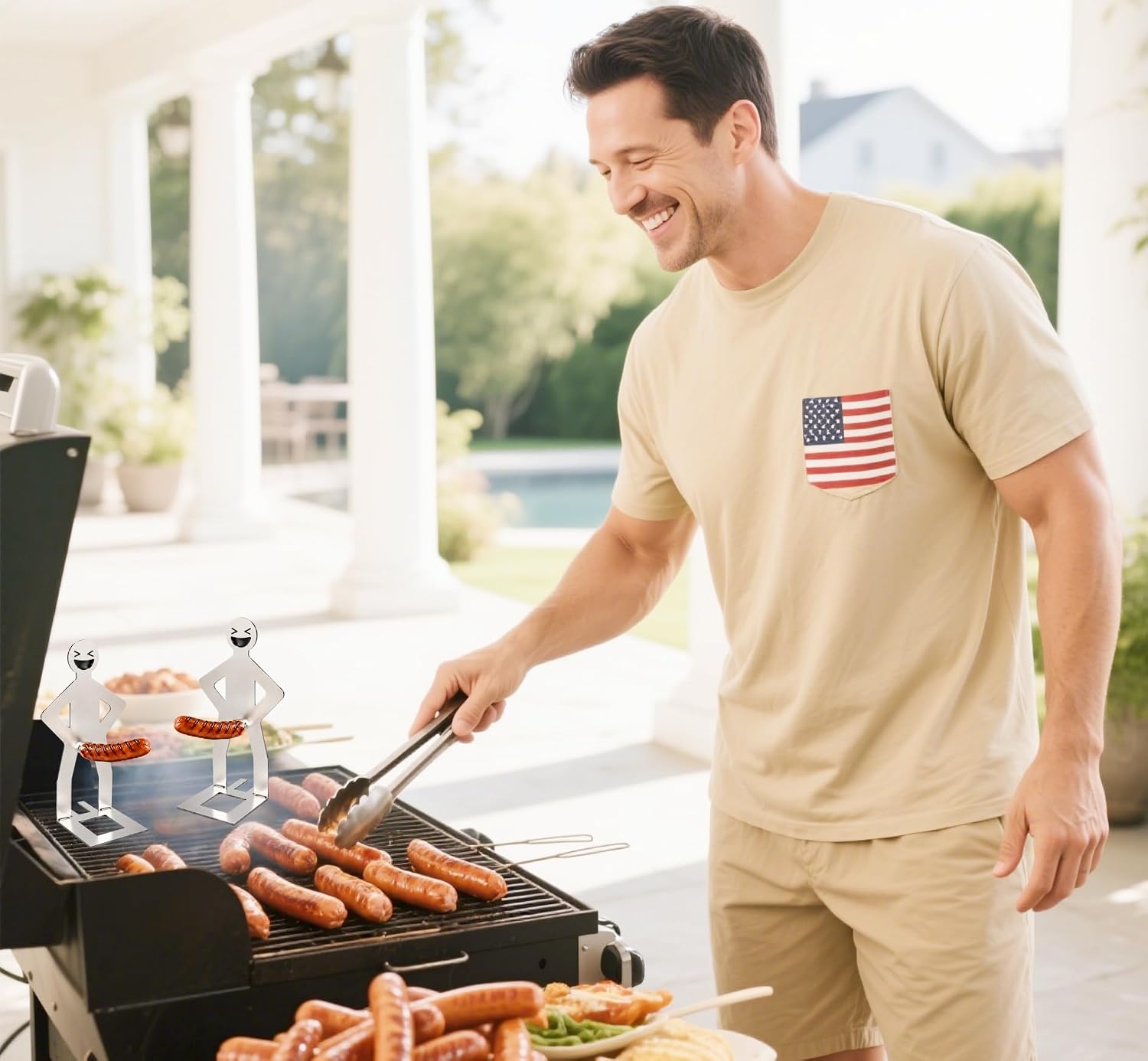 4 PCS Funny Hot Dog Holder and Sausage Stand-Standing Muscle Man Sausage Barbecue Rack-Hot Dog Grill Holder Man-Portable Reusable Stainless Steel Hotdog and Sausage Roaster for Camping,Trip image 2
