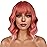 LANCAINI Short Bob Wigs with Bangs for Women Loose Wavy Wig Curly Wavy Shoulder Length Bob Synthetic Cosplay Wig for Girl Colorful Costume Wigs (Dark Pastel Pink)