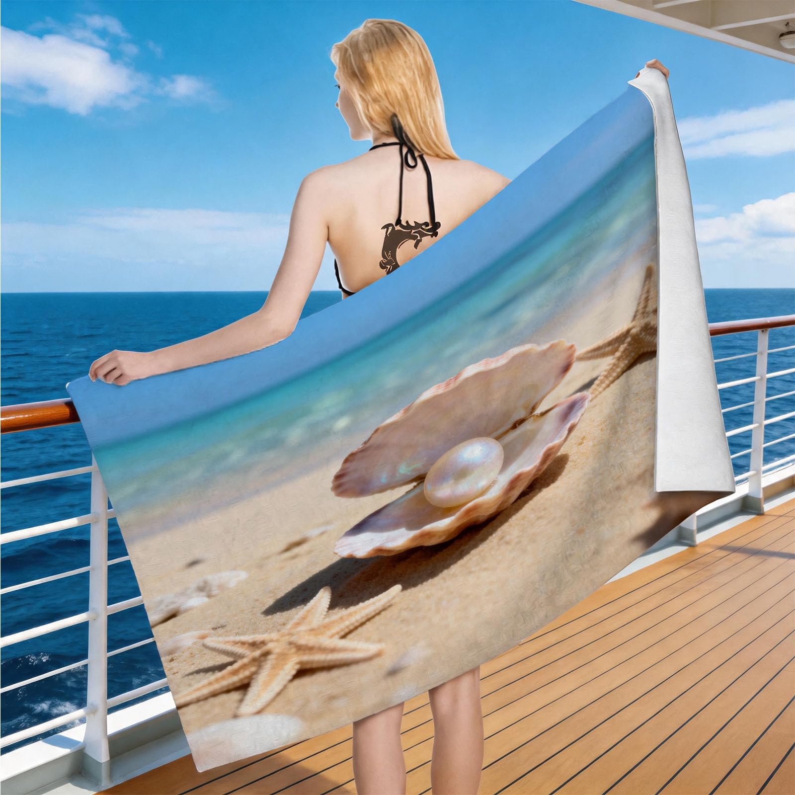 Hongduo Microfiber Quick Dry Beach Towel Shell and Pearl, 3D Beach Beach Towels Absorbent Fast Drying Bath Towels, Travel Camping Gym Swimming Bathroom (70x150cm)