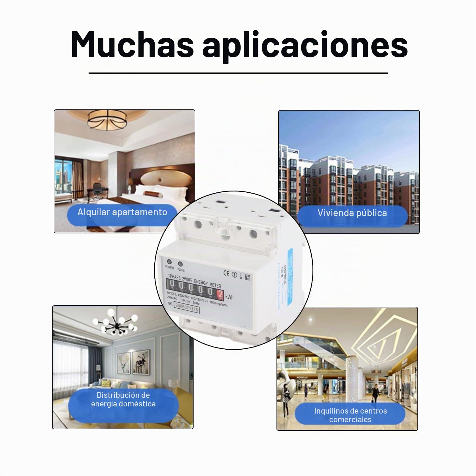 Medidor de Energía Monofásico Kwh 10-40A para Rail DIN con Pantalla LED DDM75S para Medir el Consumo Eléctrico en Hogares y Negocios