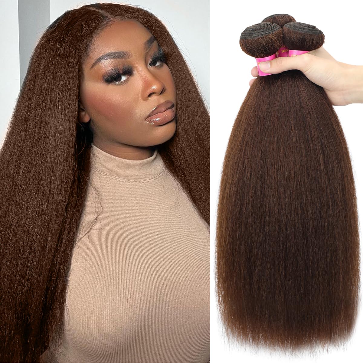 Kinky Straight Human Hair Bundles Yaki Straight Human Hair 14 16 18 Inch 100% Unprocessed Brazilian Virgin Hair Kinky Straight Bundles