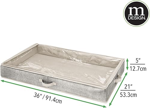 Miniatura 8 de mDesign Bolsa organizadora de tela suave debajo de la cama para ropa, accesorios, lino, panel superior de fácil visión, tapa con cremallera de 2