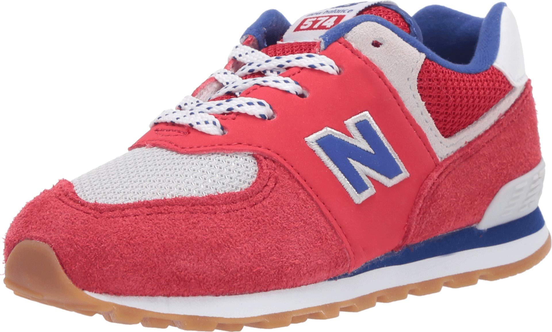 New Balance Kids 574 V1 70s Racing Lace-up Sneaker, TEAM RED/MARINE BLUE, 4 W Infant (0-12 Months)