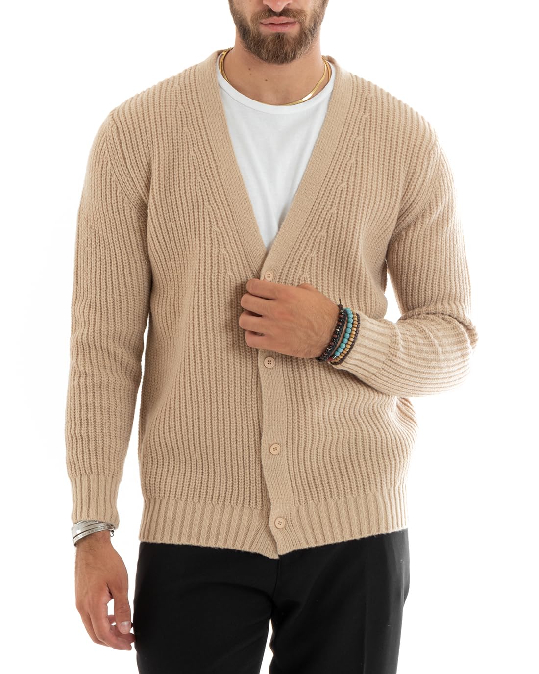 Cardigan Uomo Giacca con Bottoni Maglioncino Scollo V Maglia Inglese Vari Colori