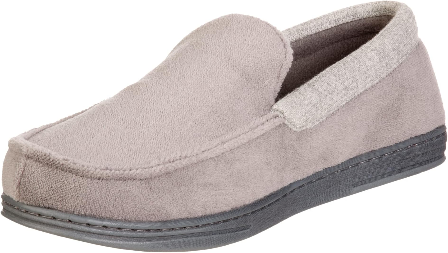 IsotonerMen's Microterry and Waffle Travis Moccasin Slippers With Memory Foam Insole and Durable Rubber Outsole
