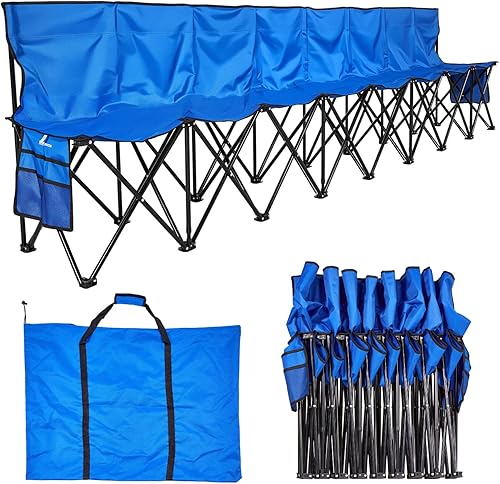 Miniatura 15 de VEVOR Banco plegable portátil, 6 asientos plegables para la banda, banco de camping al aire libre con respaldo y bolsa de transporte, banco para Azul