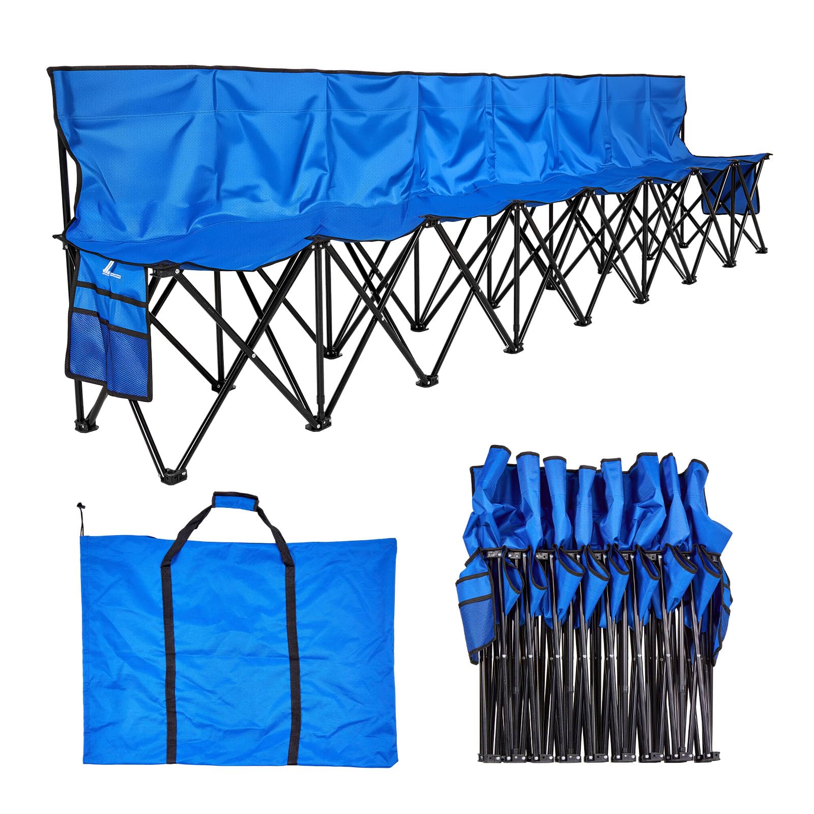 VEVOR Panca da Campeggio Portatile per Squadre 8 Persone con Tasche Laterali e Borsa per il Trasporto, Panca Pieghevole con Schienale, Panca Laterale per Attività all'Aperto di Calcio, Blu
