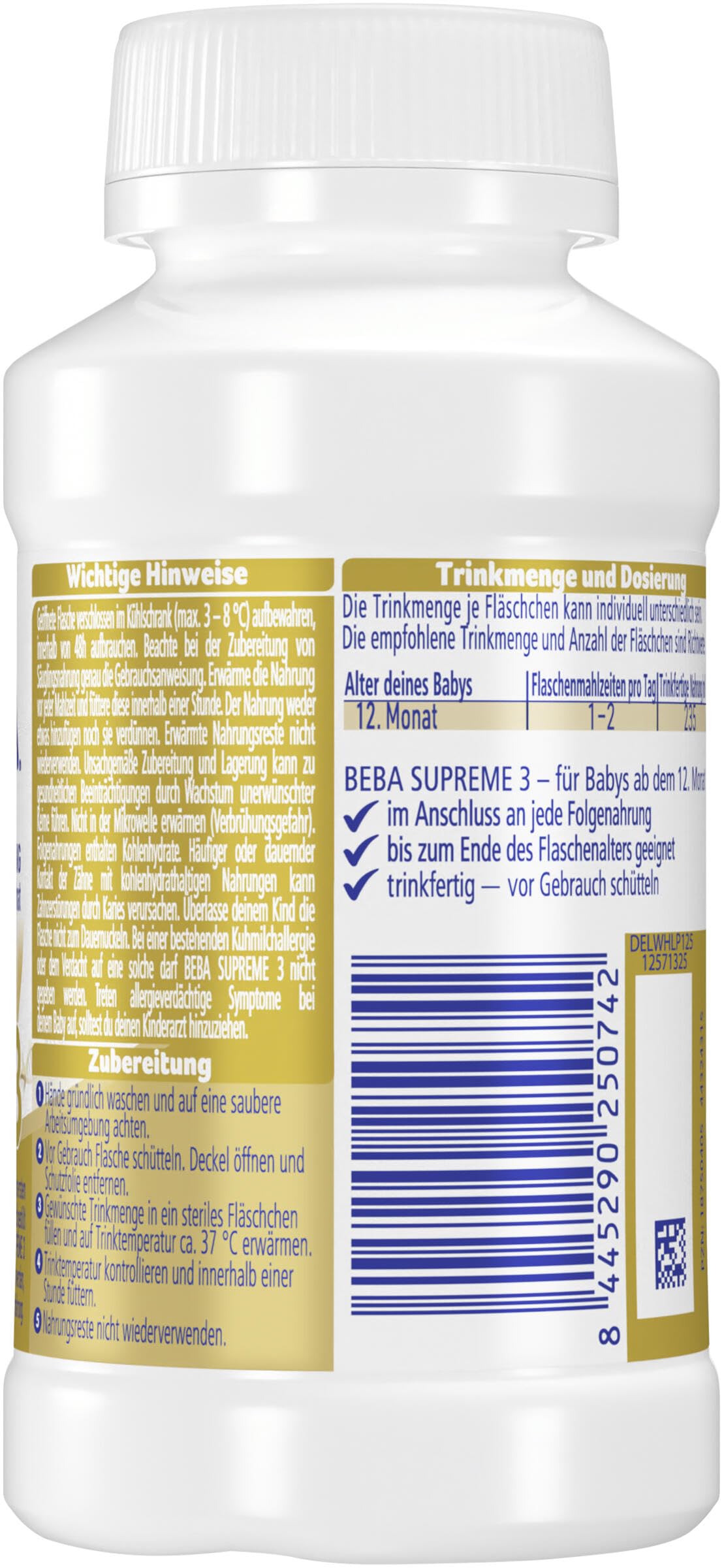 Nestlé BEBA SUPREME 3 Folgenahrung ab 12 Monat trinkfertig 12er Pack 12 x 200ml