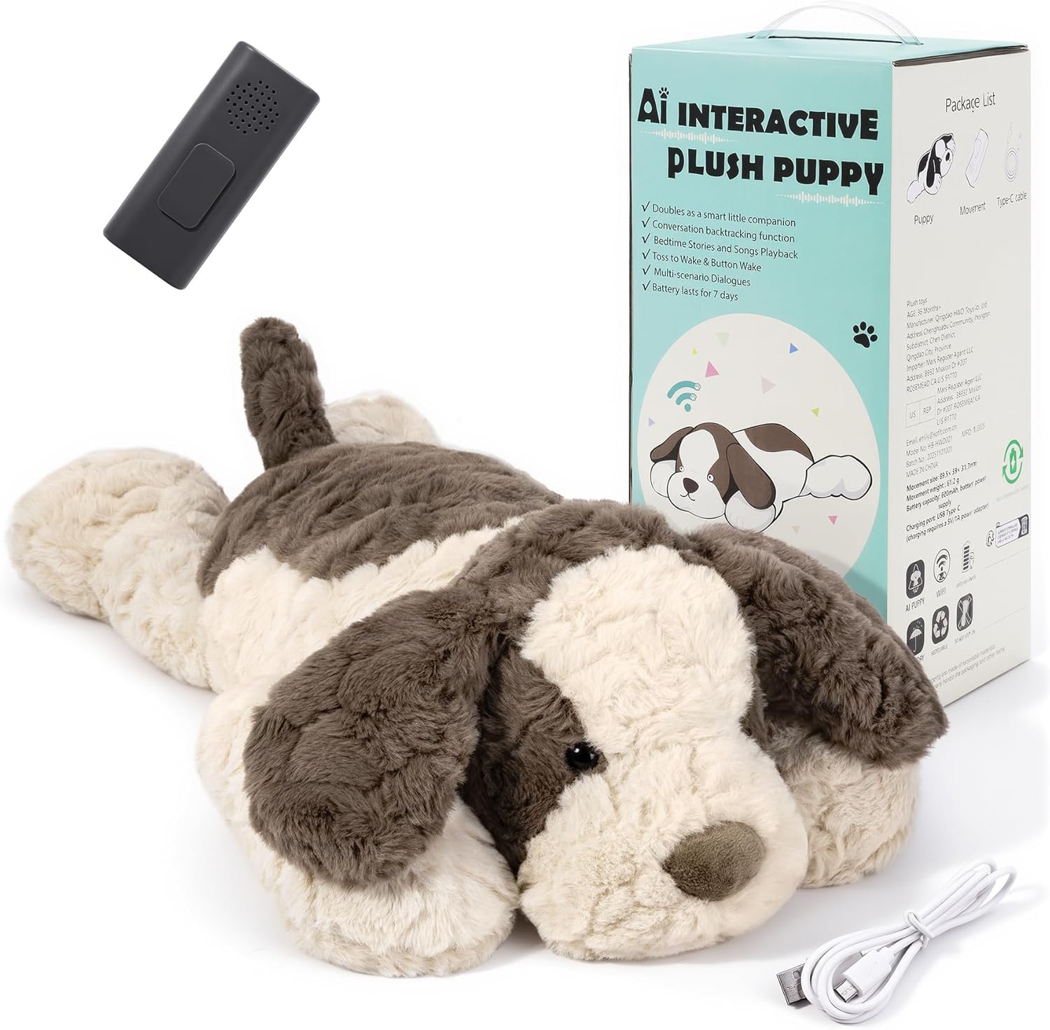 Kids AI Talking Dog Plush Toy, AI-Powered Interactive Stuffed Animal, Educational & Emotional Companion, Parental APP Monitoring, Multi-Language Real-Time Voice Toy for Kids Age 3+