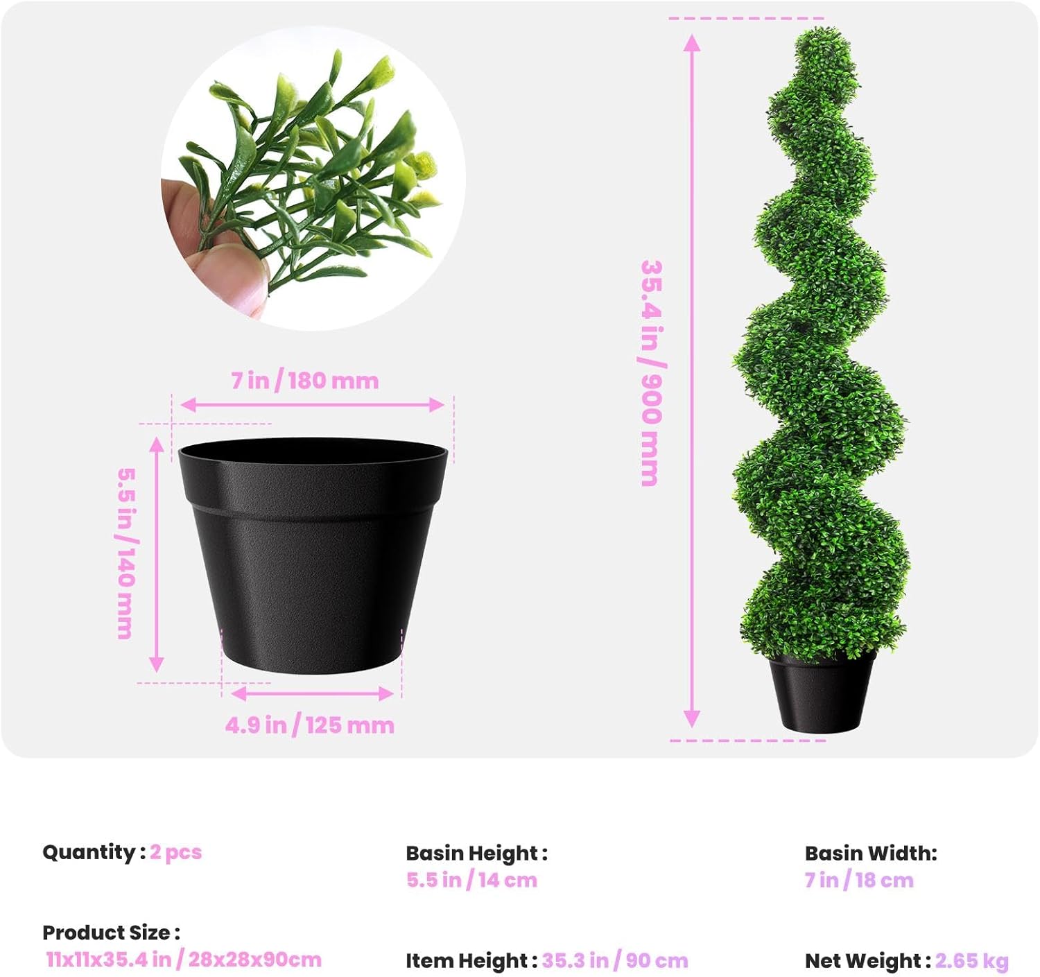 3 FT Spiral Boxwood Artificial Tree (Set of 2) - Real Touch UV Stable Faux Topiary with Flexible Stems, Low Maintenance Indoor/Outdoor Decor for Home, Terrace, Cafe & Event Decoration