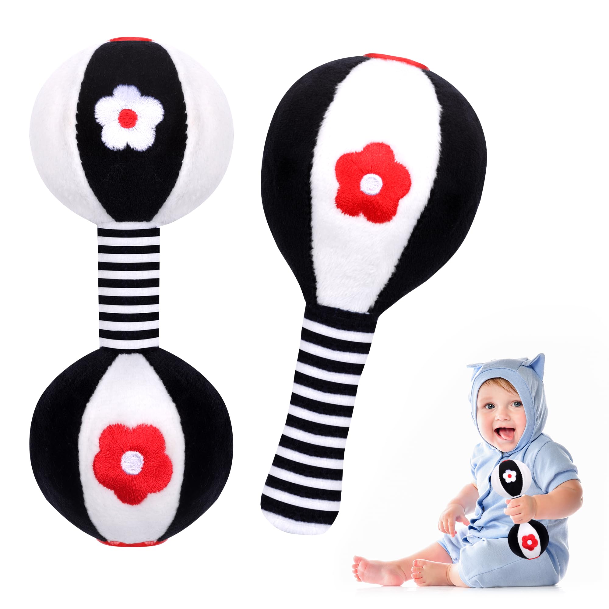 Venditer Sonajero de Juguete Muñeca de Peluche, Juguetes Sonajero Bebe 0 3 6 12 Meses, Juguete Montessori, Blanco y Negro Sonajero Peluche Juguete para Bebé Peluches Suaves de Bebe Regalos