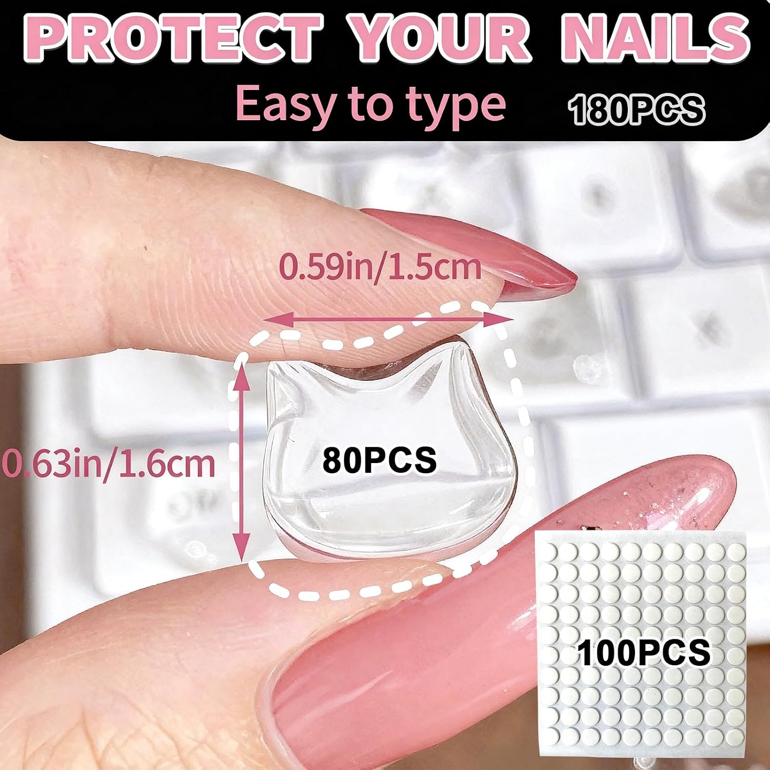 80pcs Keyboard for Long Nails, with 100pcs Double-Sided Tape, Protective Long Nail Keyboard Stickers, Reusable Keyboard Bubbles for Long Nails, Universal Fit for Laptop, PC, MacBook Desktop Use image 2