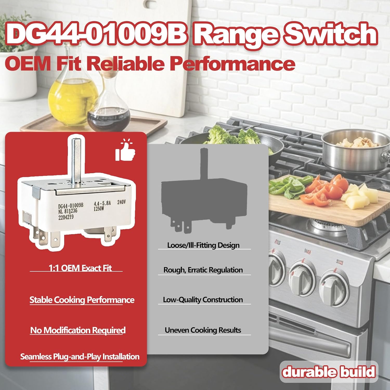 DG44-01009B Infinite Switch Replacement for Samsung Electric Range Large Burner, Replaces DG44-01009BCM AP5622588 PS4240808 Surface Burner Control Switch
