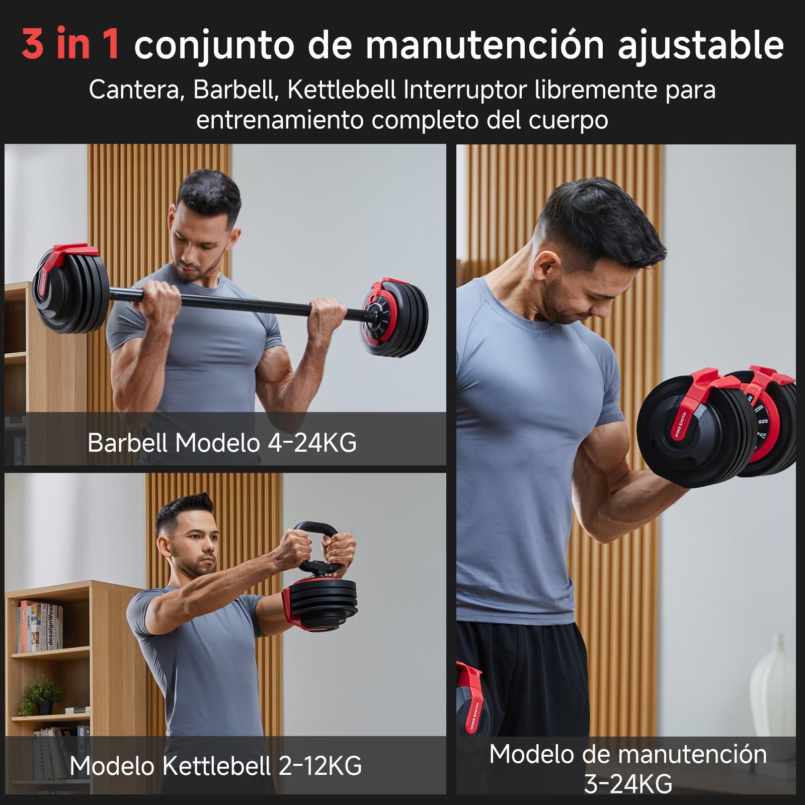 Set di Manubri Regolabili, 3 in 1 Peso Della Mano per Donne e Uomini a Casa, Attrezzature per l'allenamento Della Forza, Sollevamento Pesi, Manubri per Bodybuilding (Una Manubri e Altri Accessori)