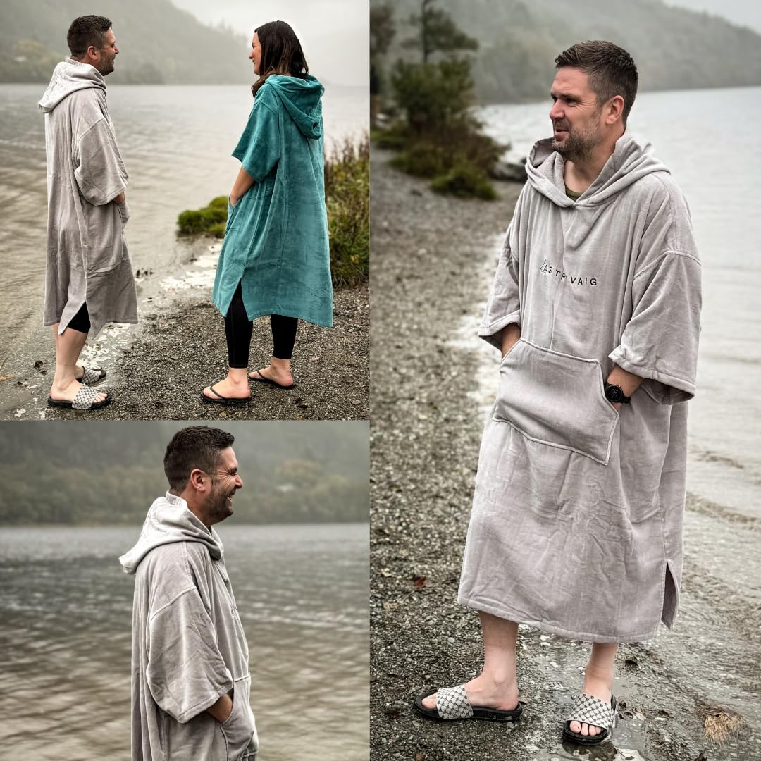 Stravaig Frottee-Poncho für Erwachsene – leicht zu wechselnder Frottee-Bademantel zum Schwimmen, Surfen, Schwimmen in freier Natur, Strand (L-XL)