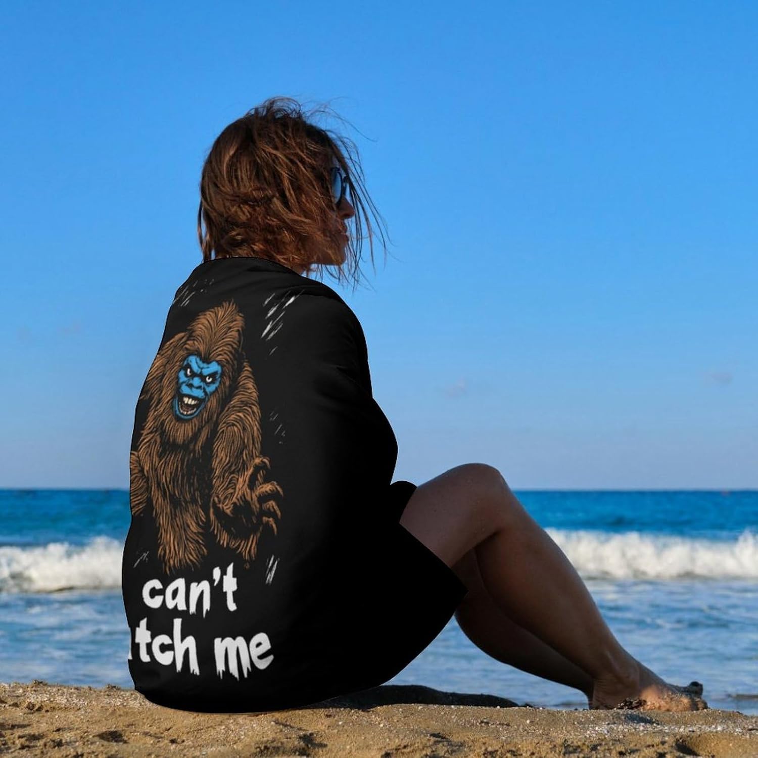 Funny Bigfoot Can't Catch Me Oversized Beach Towel Soft Absorbent Pool Bath Swim Towels for Adults Travel Vacation Gifts 130x80cm