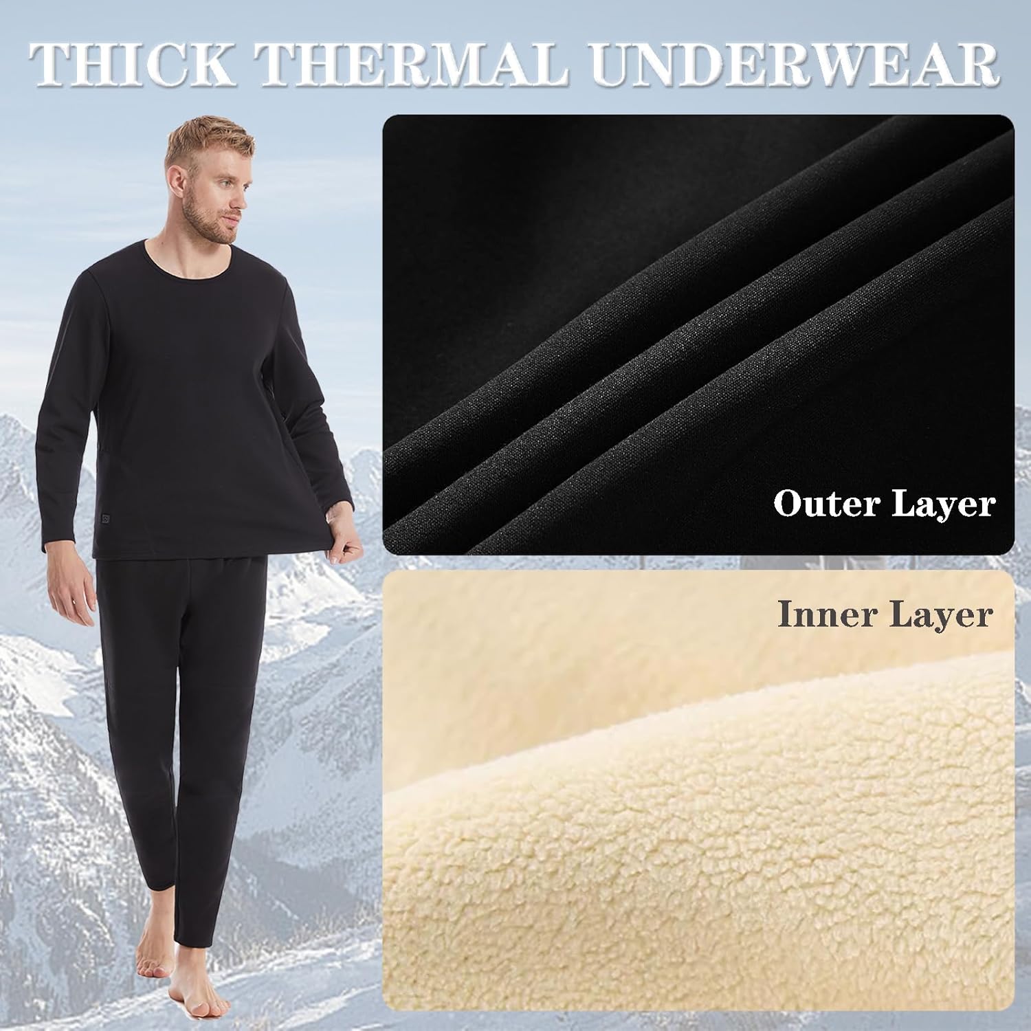 Heated Thermal Underwear Set Dual Control 18 Zones Electric Heating Thick Thermal Underwear Fleece Lined Base Layer