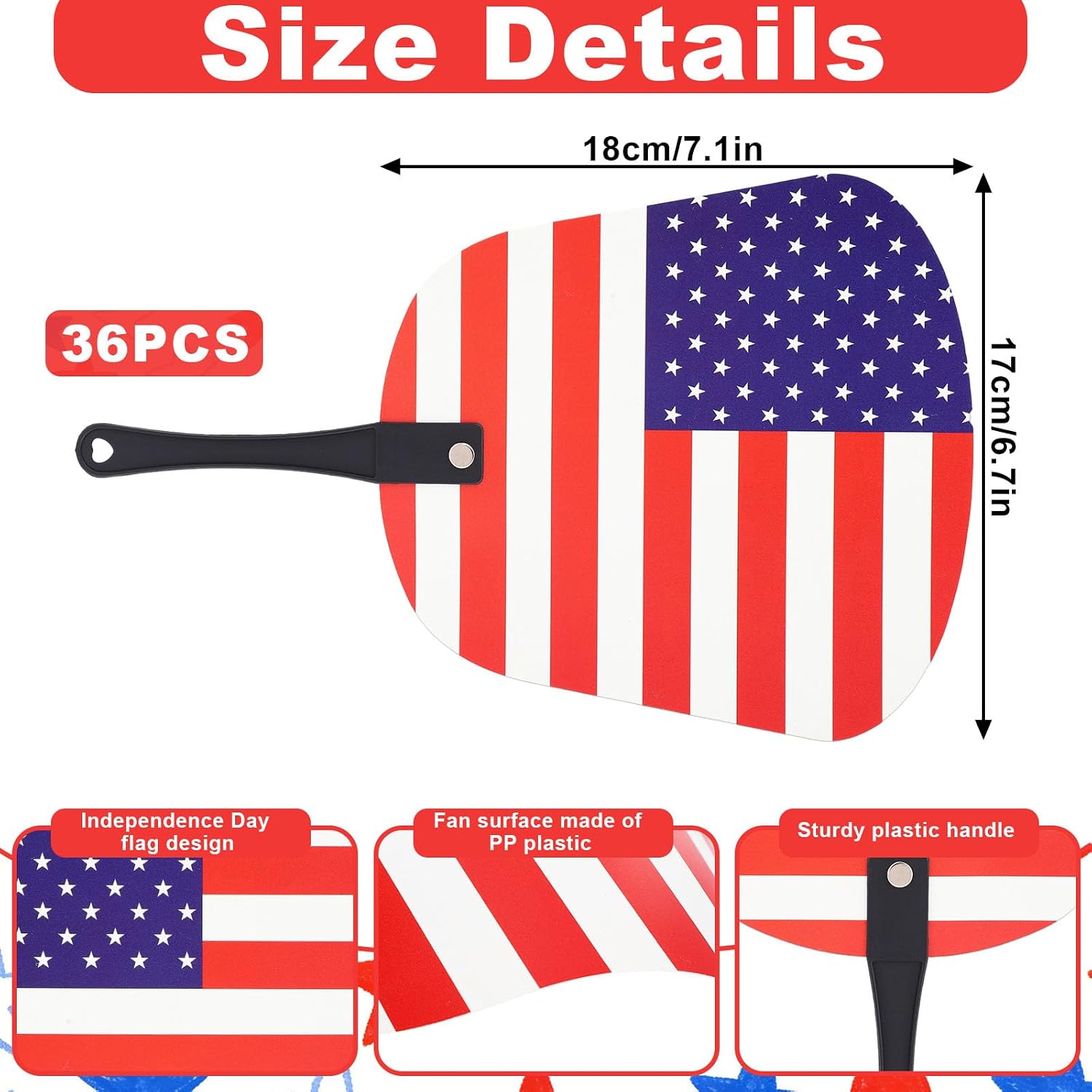 36pcs Independence Day Handheld Fans, Red White Blue Star Stripe Hand Fans Patriotic American Flag Handheld Fan Bulk for 4th of July Anniversary Parades Semiquincentennial Party Supplies