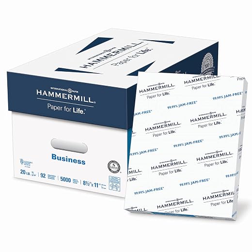 Hammermill Business Copy Paper, 20lb, 92 Bright, 8 1/2" x 11", 10 Ream Case