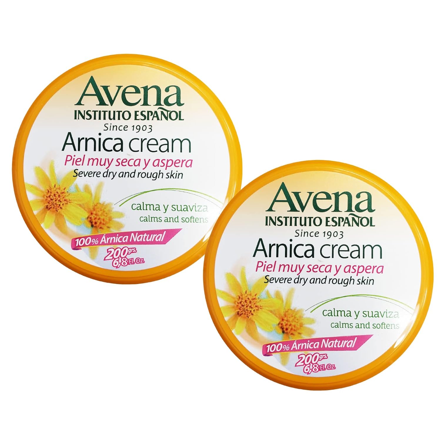 Avena Instituto Espanol Arnica Cream, Severe Dry and Rough Skin, Calms and Softens, 100% Natural Arnica, 2-Pack of 6.8 FL Oz each, 2 Jars