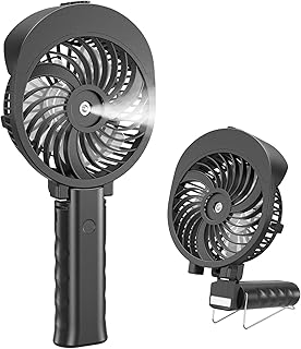 مروحة رذاذ محمولة من هاند فان، خزان مياه كبير 55 مل، مروحة بمرذاذ قابلة لاعادة الشحن، مروحة رذاذ تعمل بالبطارية، قابلة للطي، 180 درجة، 3 سرعات، للسفر والتخييم والأنشطة الخارجية والمكياج (اسود)