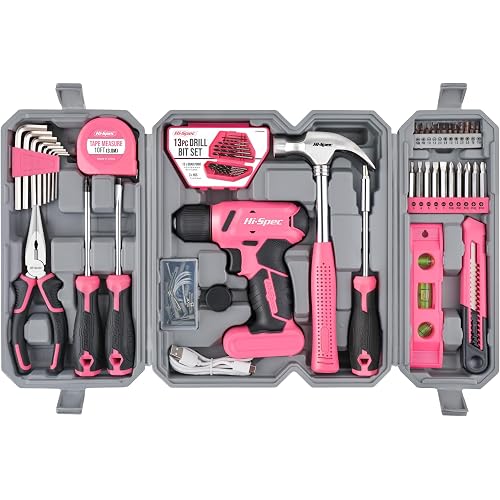 Hi-Spec 8V USB Cordless Drill Driver Home Tool Kit for Home DIY, Pink