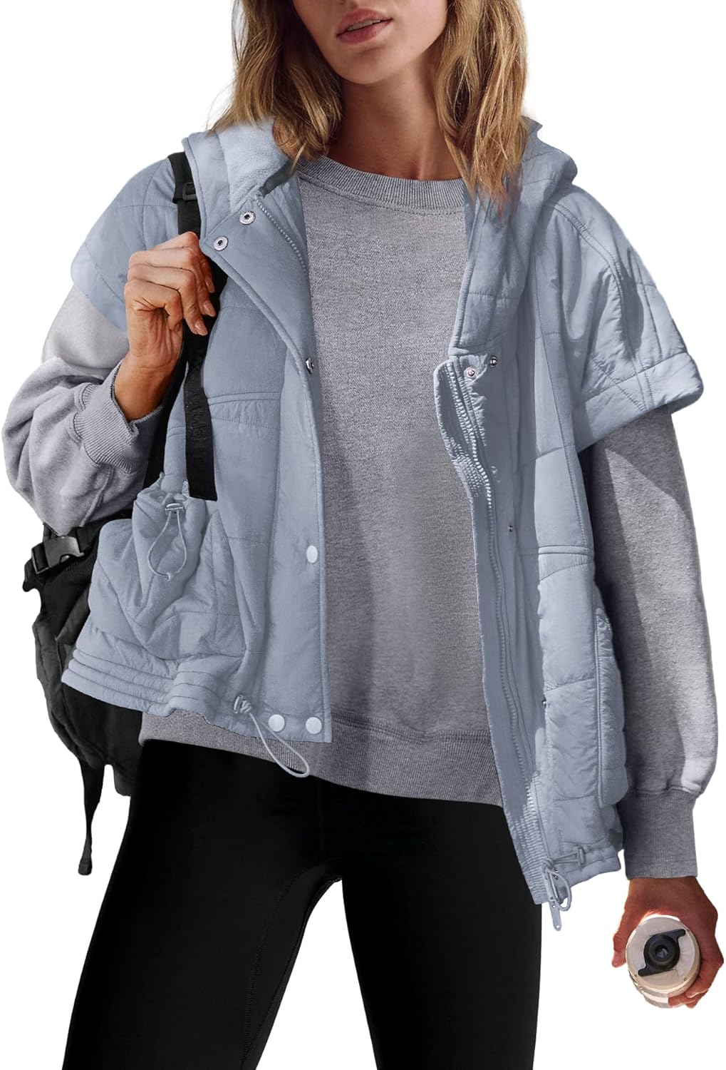 SENSERISE Womens Oversized Puffer Vest Sleeveless Quilted Jacket Zip Up Hooded Puffy Vest Ponchos Coats with Pockets - Image 2