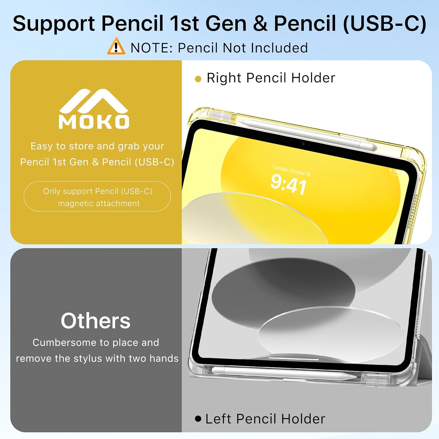 MoKo for iPad (A16) 11th Generation Case 11 Inch 2025, iPad 10th Generation Case 10.9 Inch 2022 with Pencil Holder, Slim Light Trifold Protective Cover with Hard PC Translucent Back Shell, Oatmeal