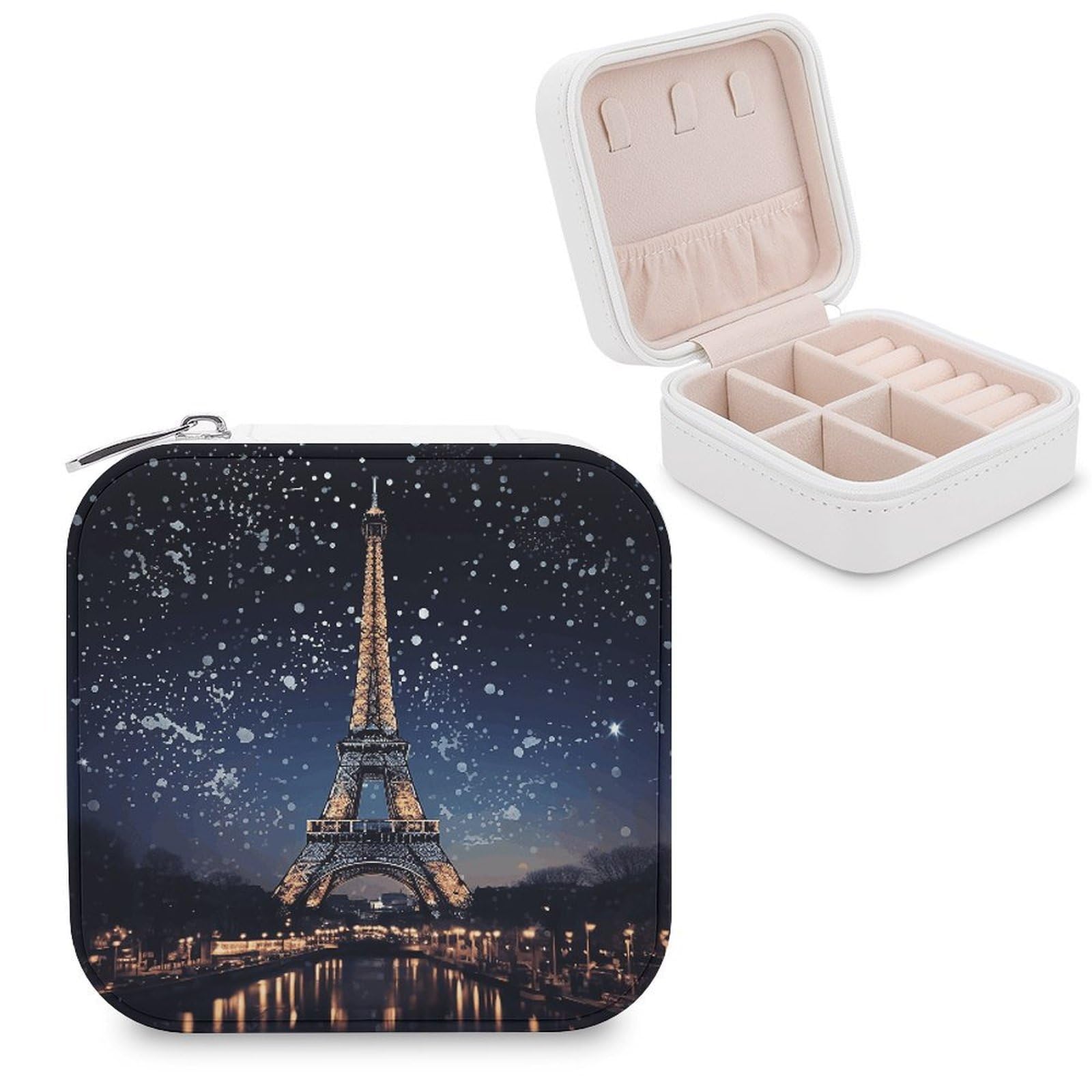 VstaDank Night Paris Eiffel Tower Jewelry Box Exquisite Leather Jewelry Organizer Portable Trinket Organizer Fashion Travel Jewelry Case for Rings Earrings Necklaces Unique Gifts for Women